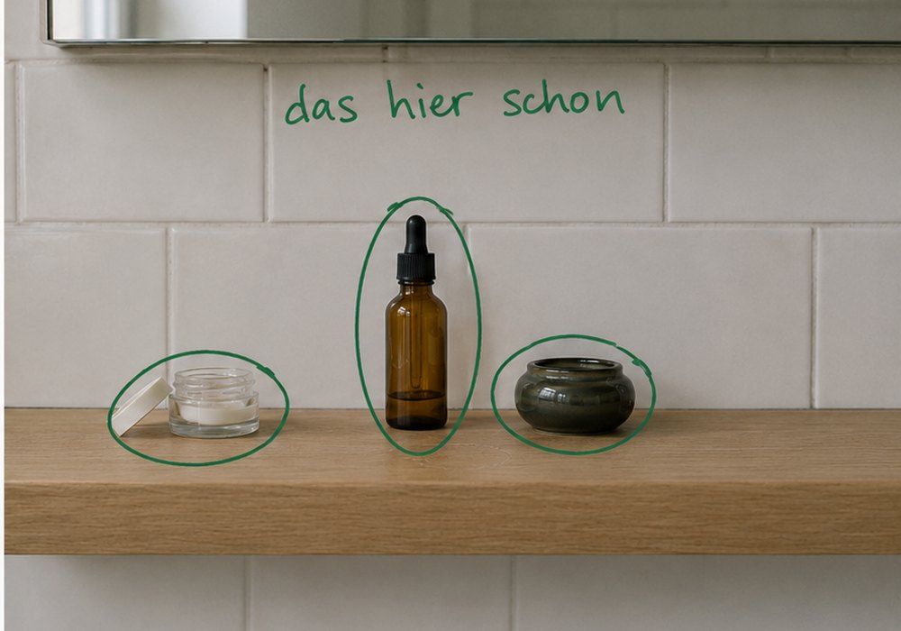 Dasselbe Regal, nur noch drei Produkte, grün markiert